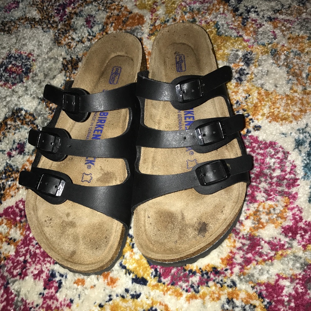 Black three strap Birkenstock sandals